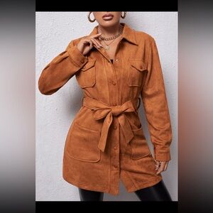 Suede tan light weight shacket